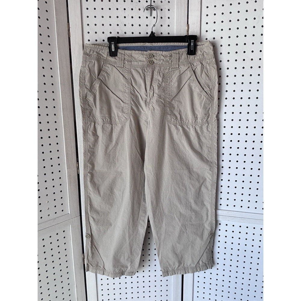 White Sierra Women's 12 Cotton Beige Utility Roll Tab Capri Cropped Pants Hiking